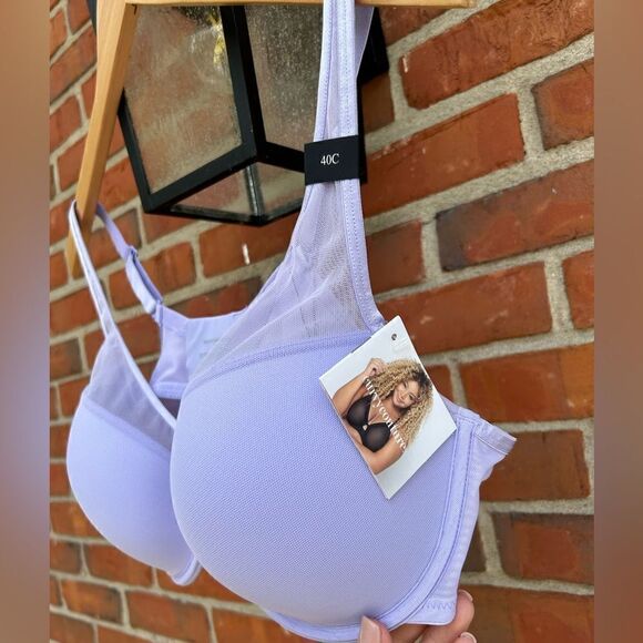Curvy Couture Sheer Mesh Push-Up T-Shirt Bra in Lavender Mist - Picture 4 of 9